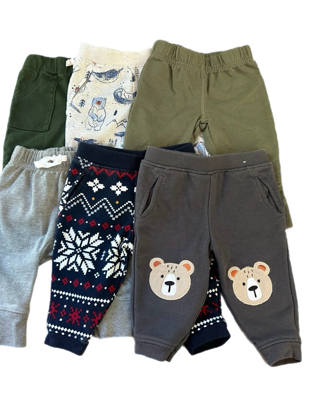 3-6m Baby Jogger Seeats Pants Lot of 6 Bears Bear Print Gray Green 6 Month Set